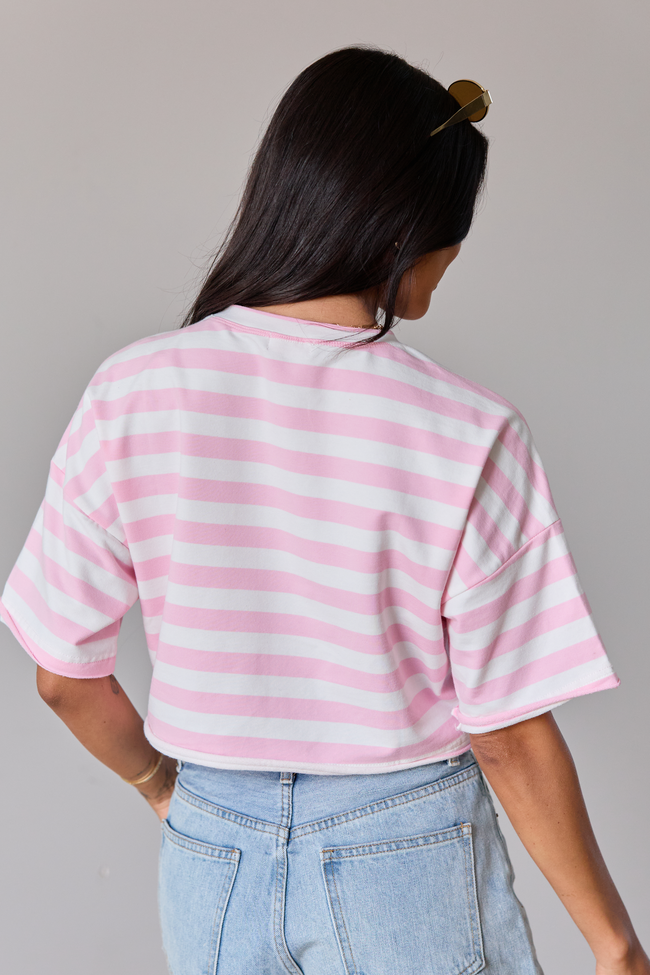 Perfect Idea Cropped Pink Striped Tee