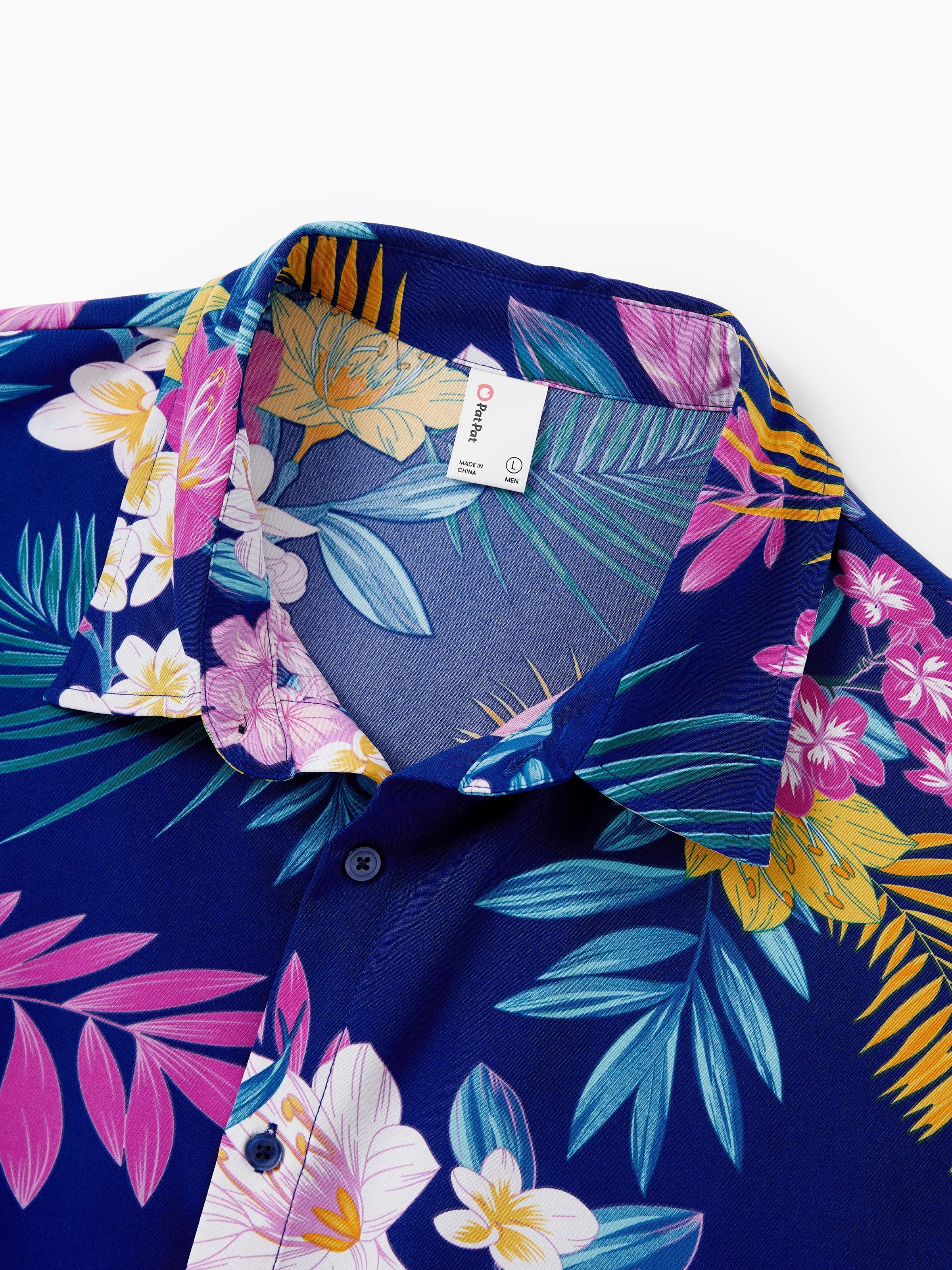 Daddy and Me Matching Family Hawaiian Outfits Tropical Floral Print Strap Dress or Short-sleeve Shirts & Shorts Set Summer Beachwear Set for Vacation  Deep Blue