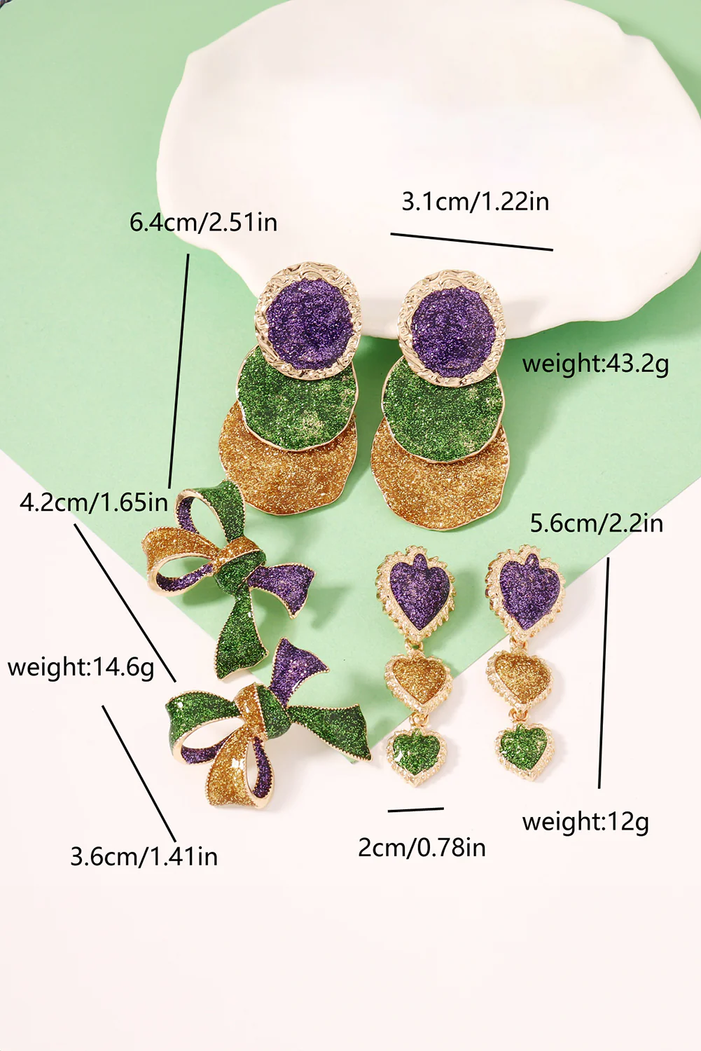 Tillandsia Purple 3D Mardi Gras Bow Dazzling Earrings