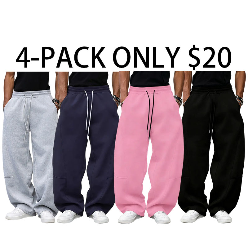 Unisex Drawstring Waist  Straight Wide-Leg Loose Fit Jogger Pants