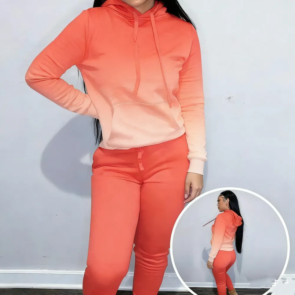 Women's Solid Drawstring Hoodie & Pocket Sweatpants Two-piece Set