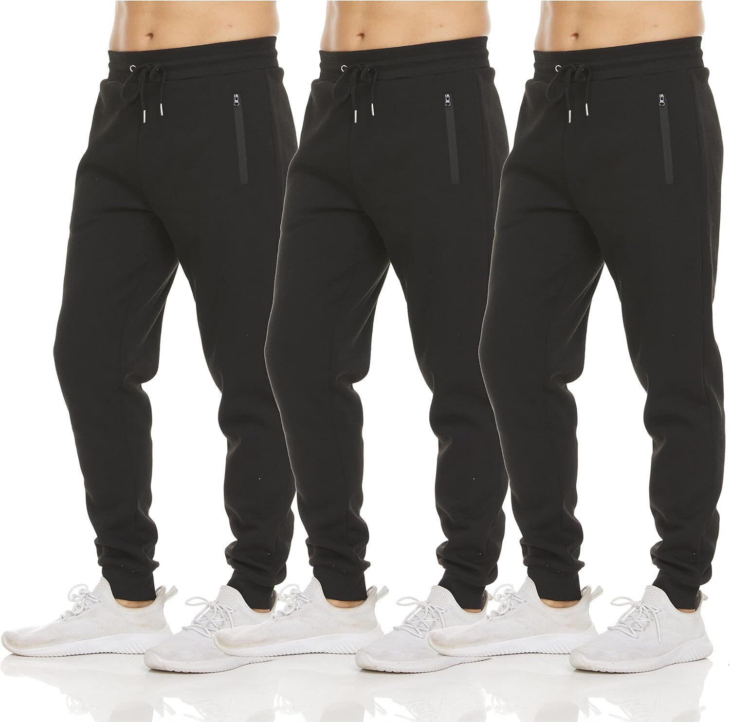 Men's 3 Pack Fleece Active Athletic Jogger Sweatpants with Drawstring