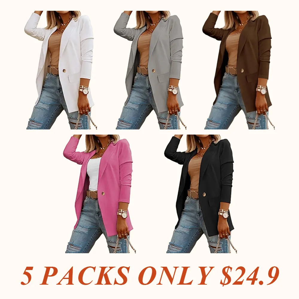Womens Casual Long Sleeve Blazers Solid Color Knit Blazer Work Office Open Front/Button Down Blazer Jacket