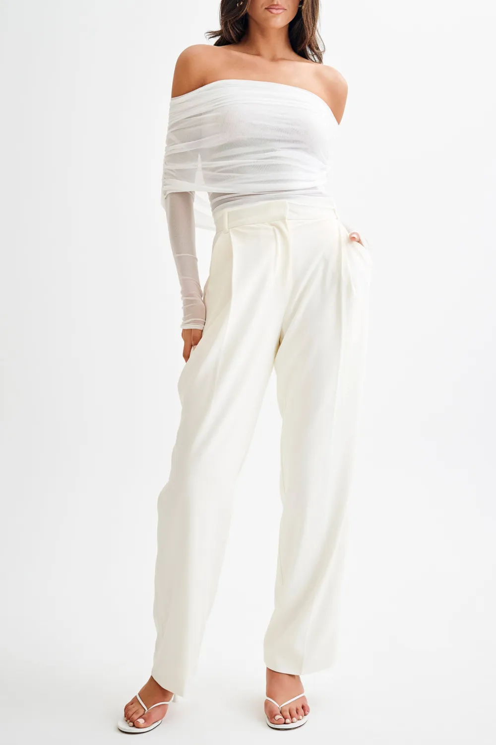 Sheer Mesh Off Shoulder Top