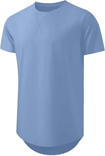 Cotton Hipster Hip Hop Longline Crewneck T-Shirt,Menswear Casual Tshirt Tops