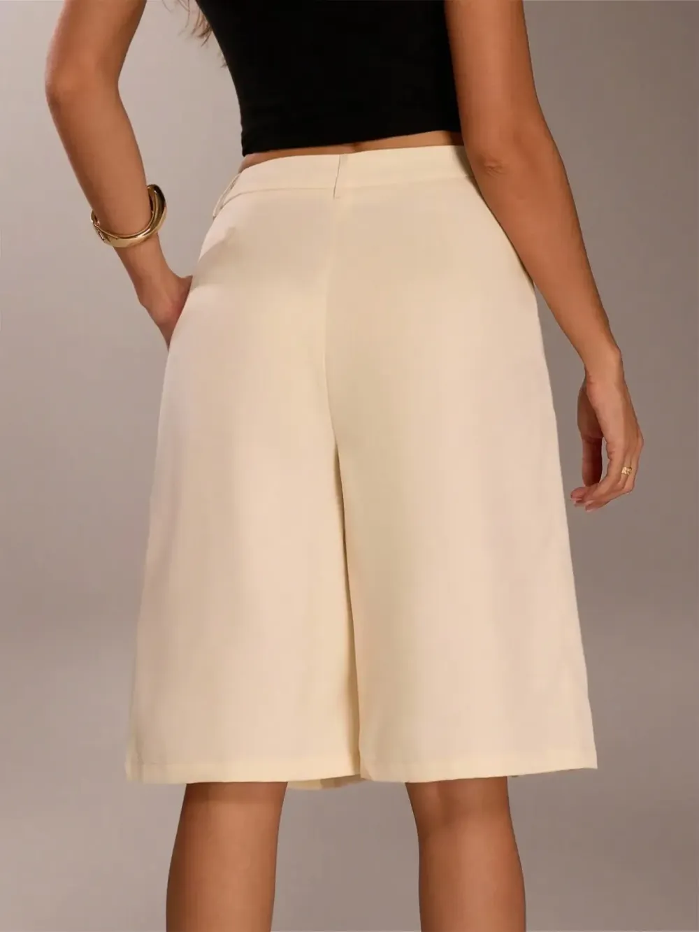 Women's Solid Color Simple Commuter Bermuda Shorts, All Seasons Business Casual Long Pants