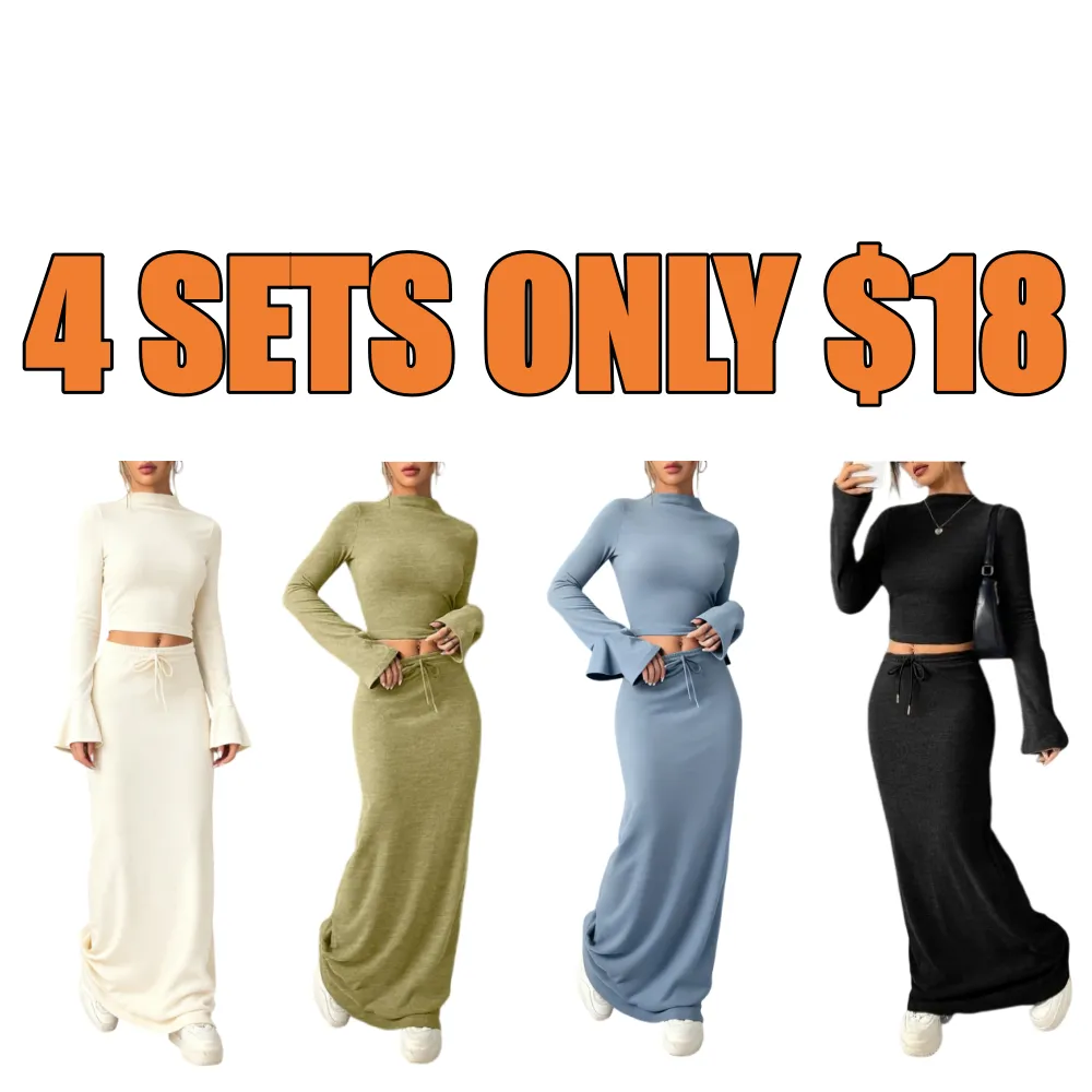 Women Flounce Sleeve Crop Tee Skirt Two-piece Set