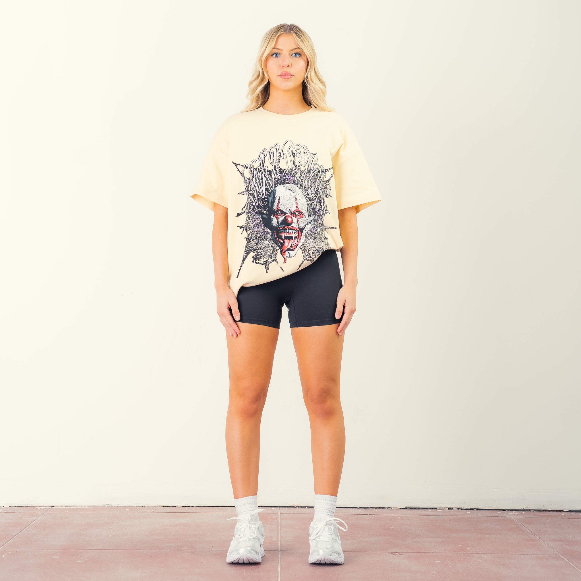 NATURAL COTTON PSYCHOTIC CLOWN T-SHIRT - CREAM