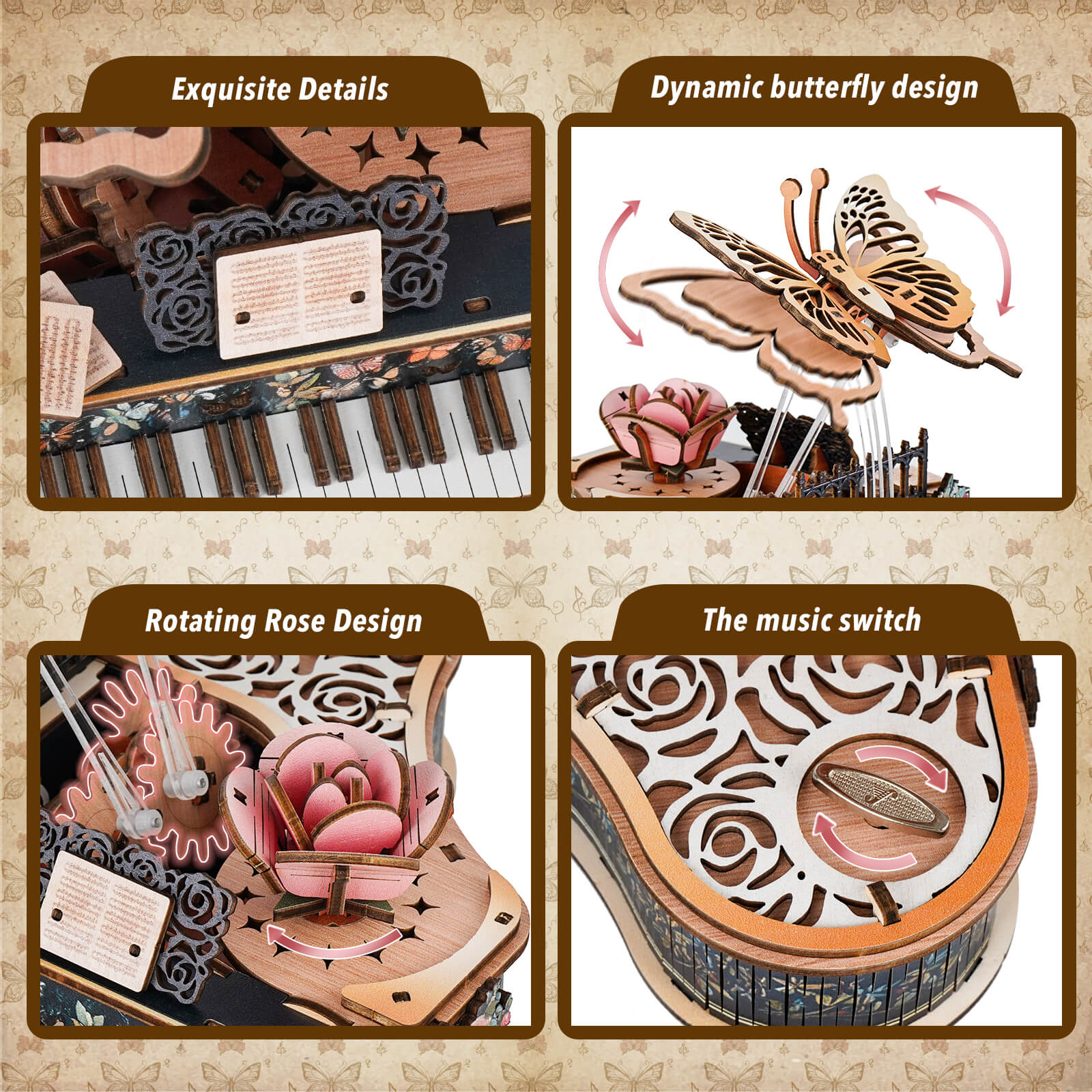 Floral Waltz – DIY Wooden Music Box, 3D Puzzle Craft Kit