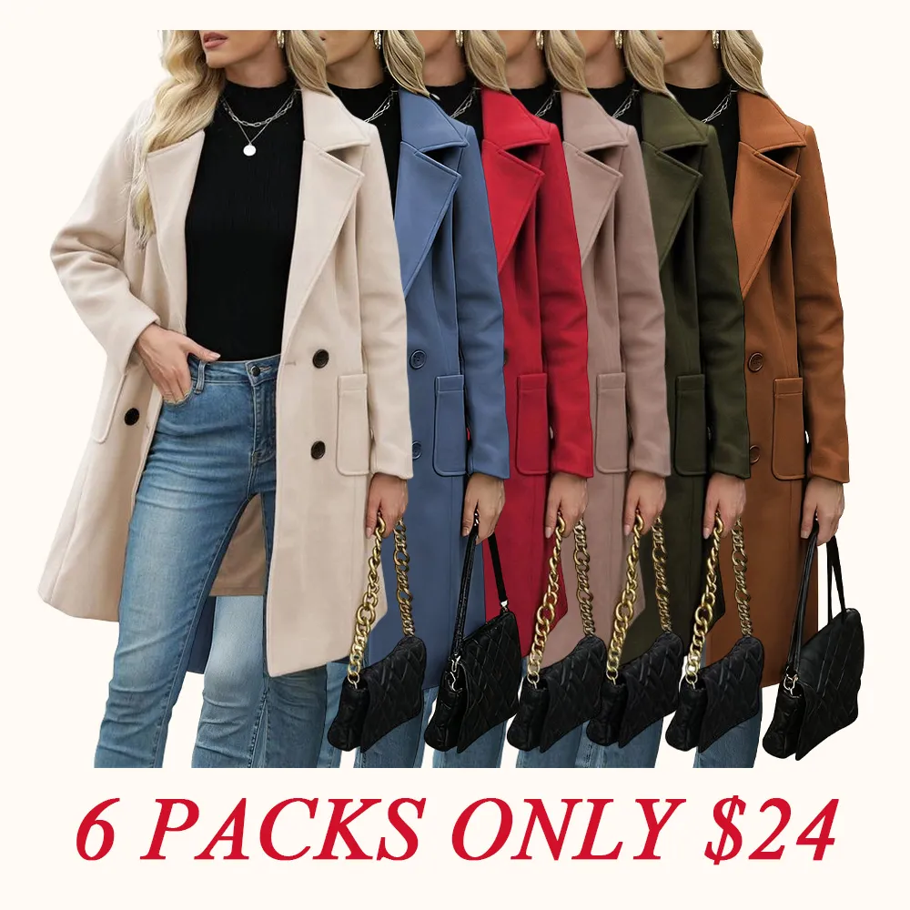 Women Winter Wool Blend Camel Mid-Long Coat