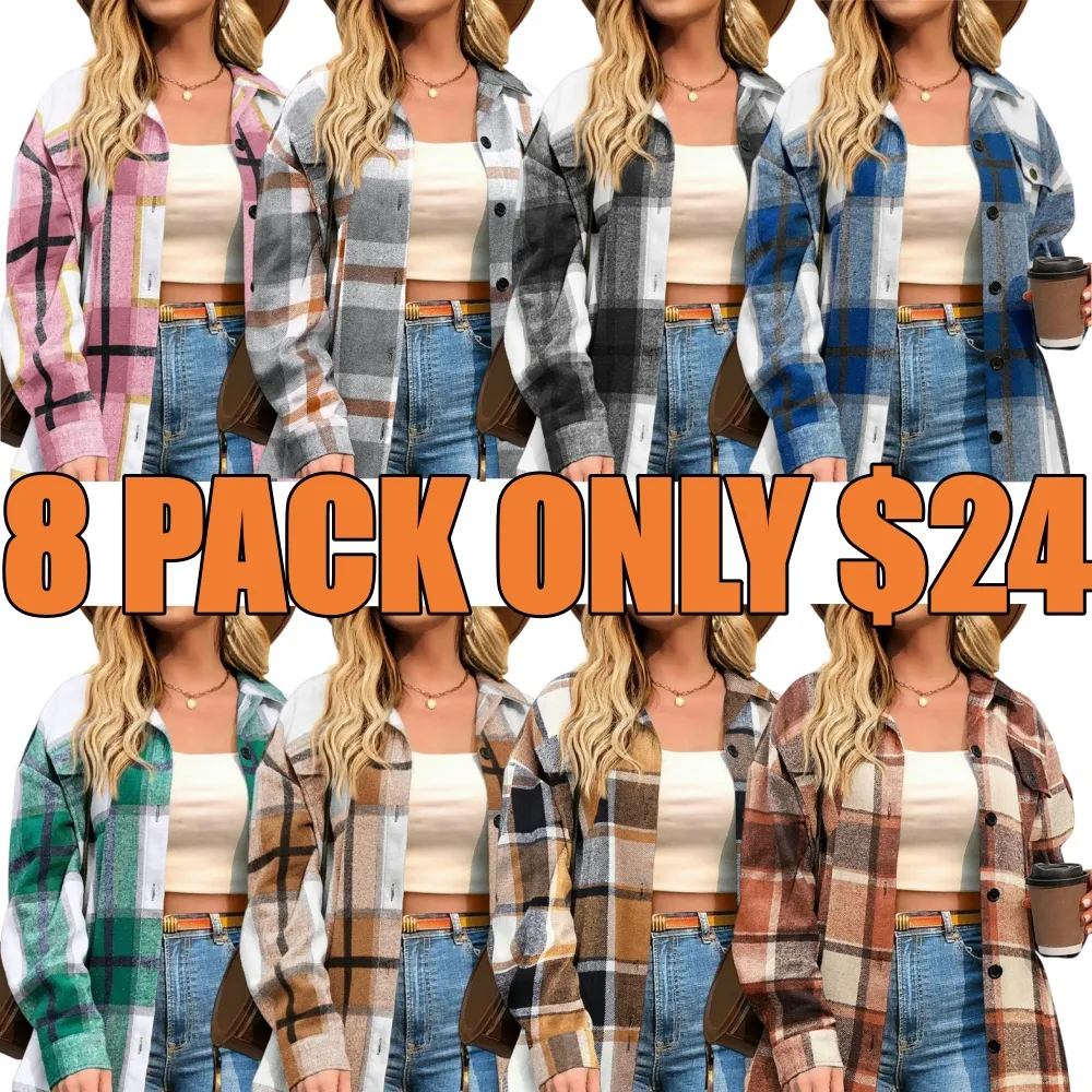 Women Plus Size Plaid Shacket  Coat