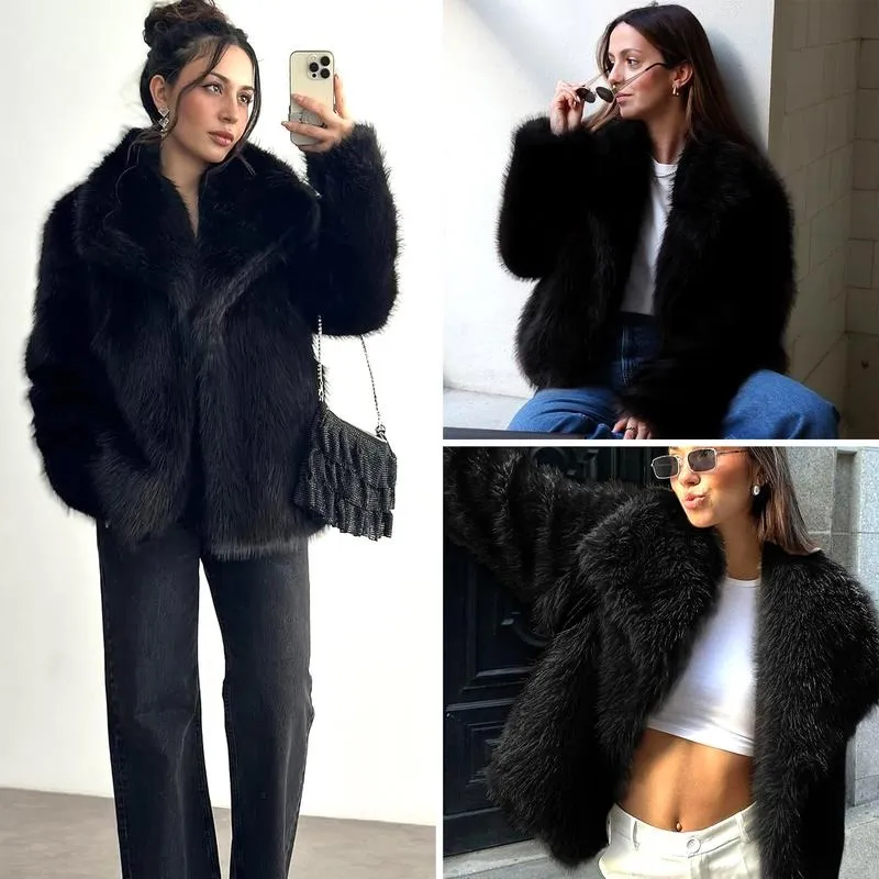 Women's Brown Faux Fur Coat Winter Fluffy Short Jacket