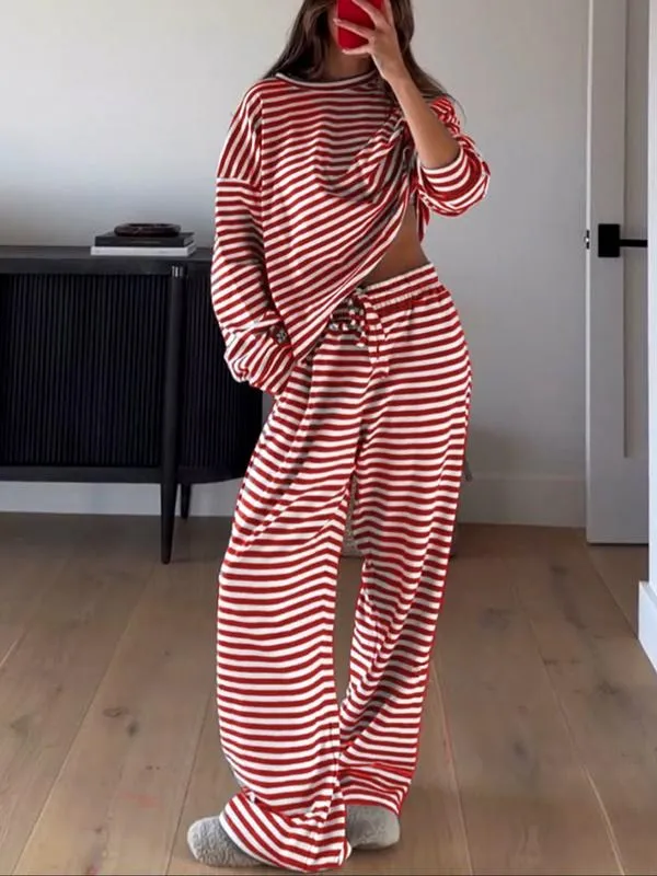 Women's Casual Striped Long Sleeve Top & Pants Set