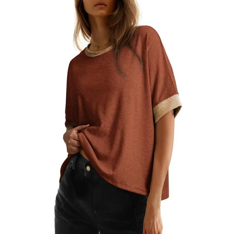 Women's Tops for Women 2026 Loose Oversized Basic Tee Comfortable Soft Fabric Flattering Fit - Womenswear