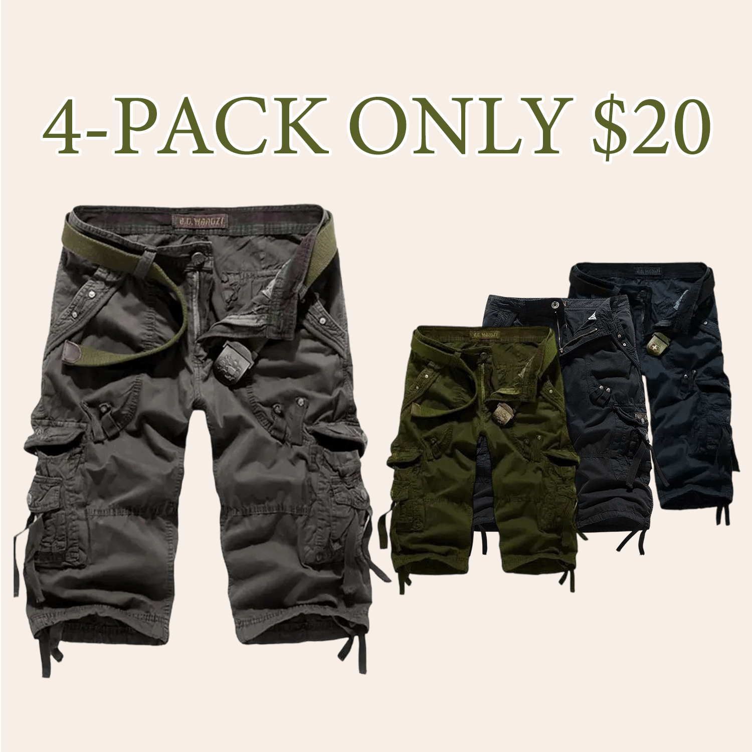 Men's Korean Style Multi-Pocket Cargo Shorts Fashion Trend Multi-Pocket Mid-Length Shorts