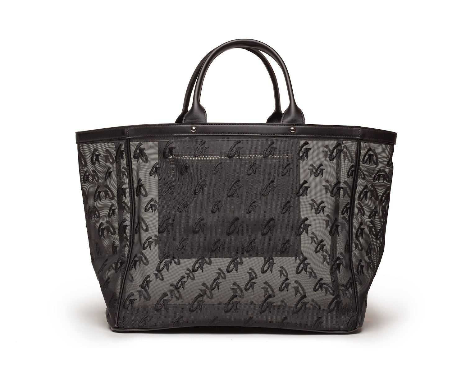 MESH MONOGRAM TOTE - BLACK