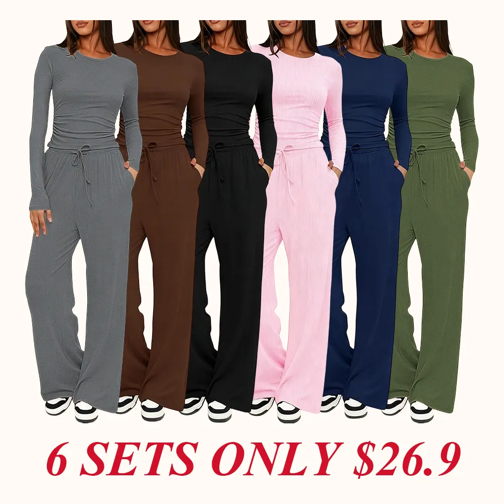 Women's Solid Ruched Drawstring Loungewear Set