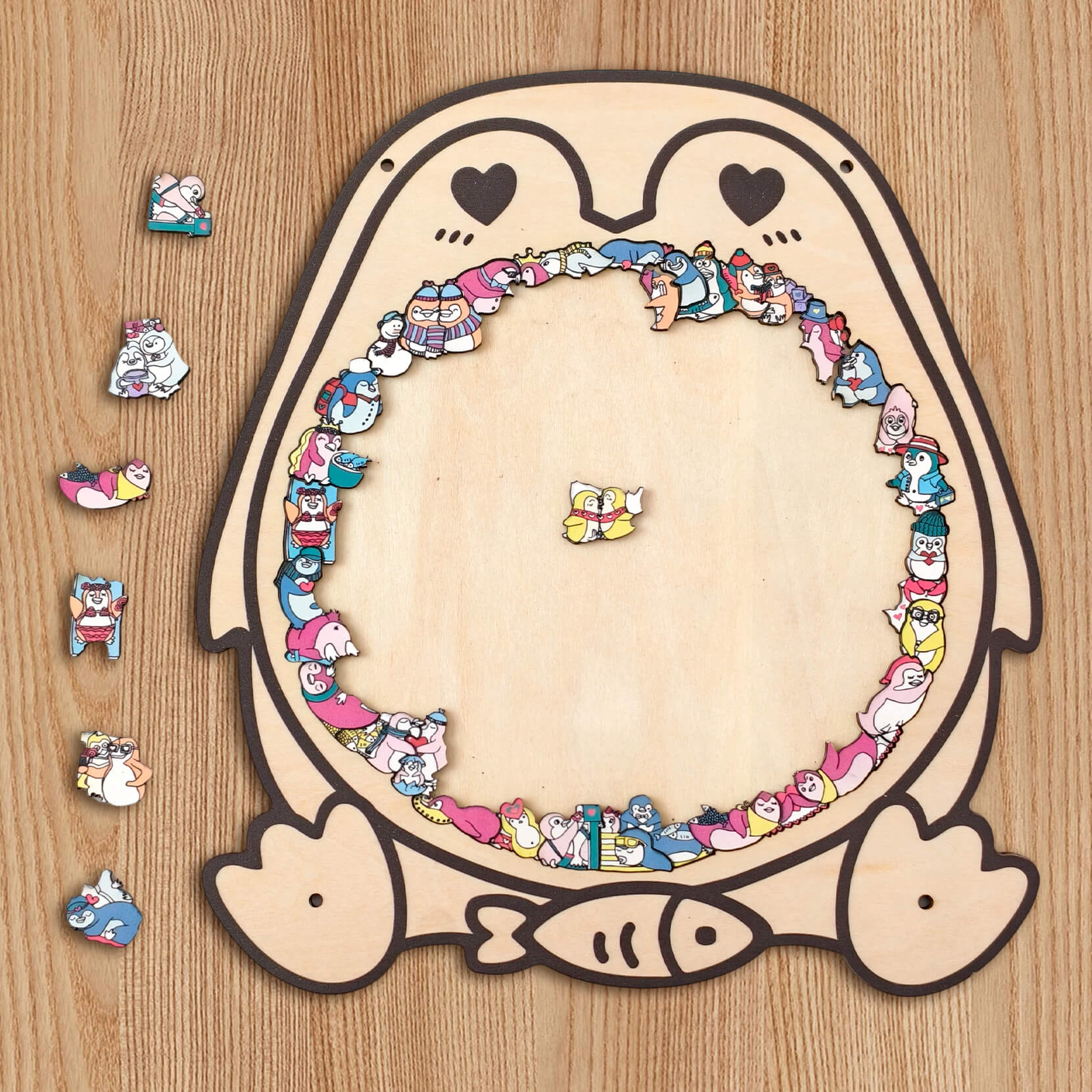Cute Lover Penguin Shaped Wooden Jigsaw Puzzle
