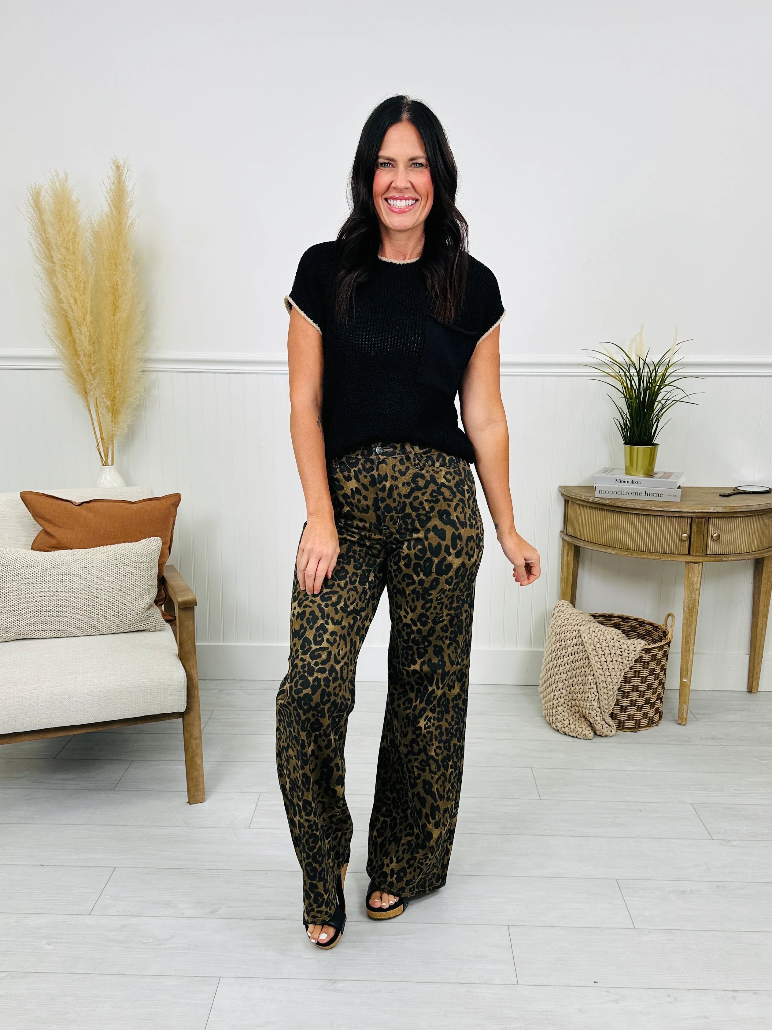 Judy Blue Walk On The Wild Side Retro Wide Leg Leopard Jeans