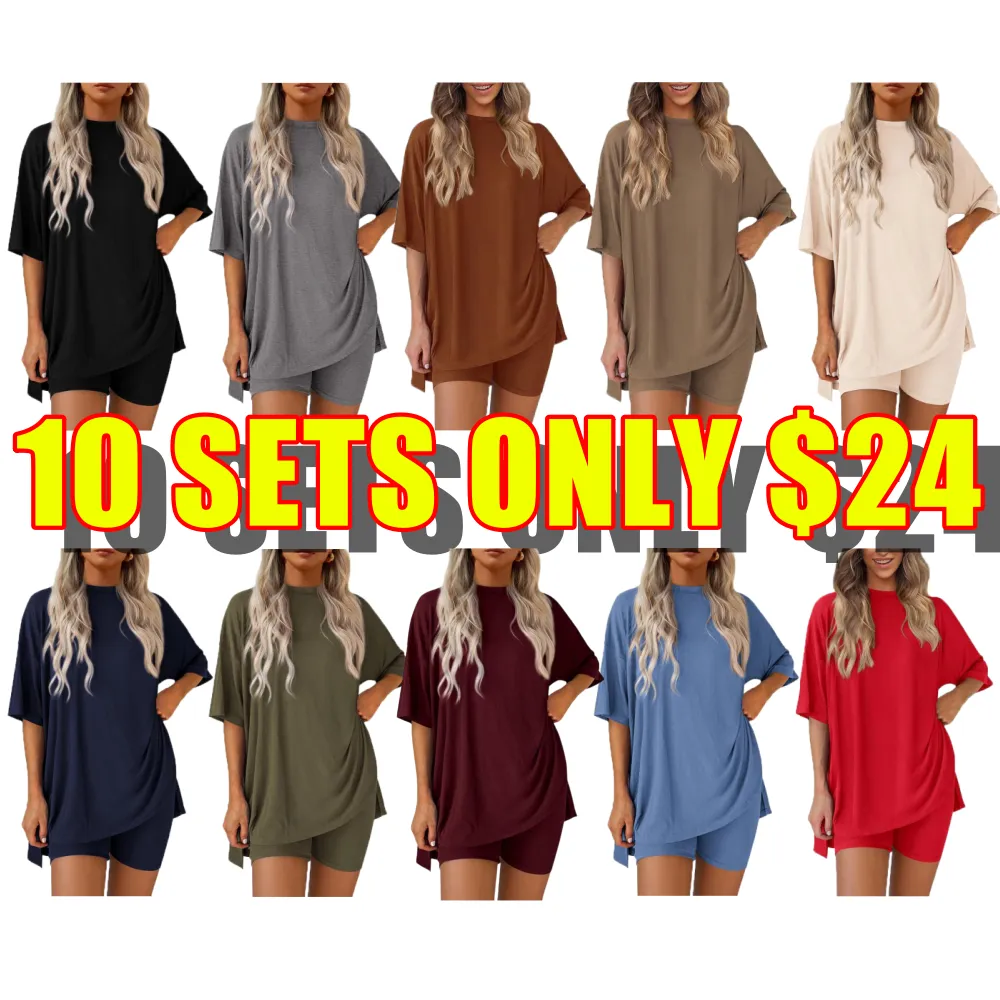 Women's Summer Oversized Shirt & Biker Shorts Set(Under $3 a set!)
