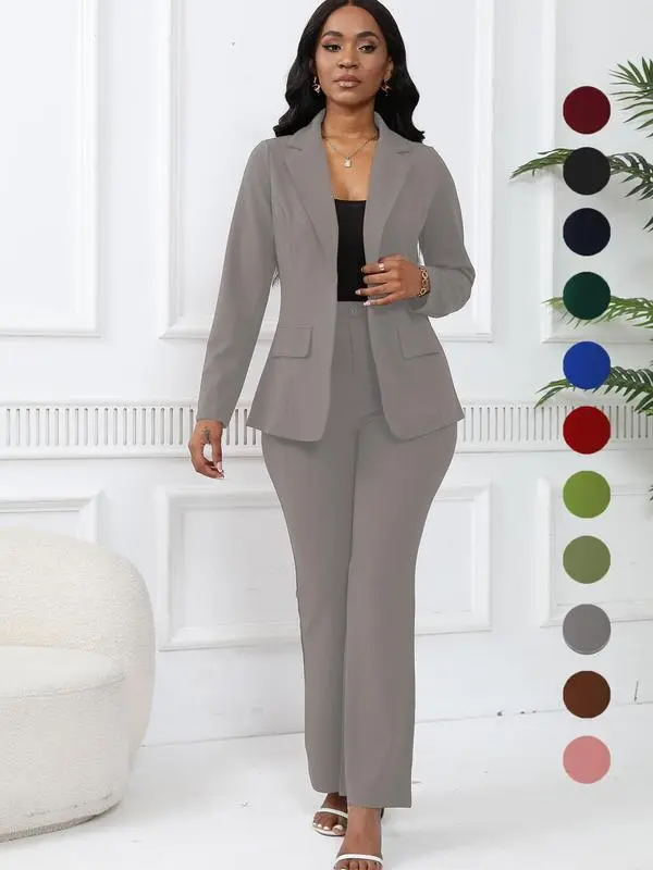 Women's elegant business solid color long-sleeved two-piece suit