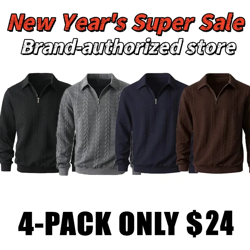 Final Hours!🔥 Up to 90% Off: Men's Premium Long Sleeve Knit Polo Sweatshirt - Essential Winter Style