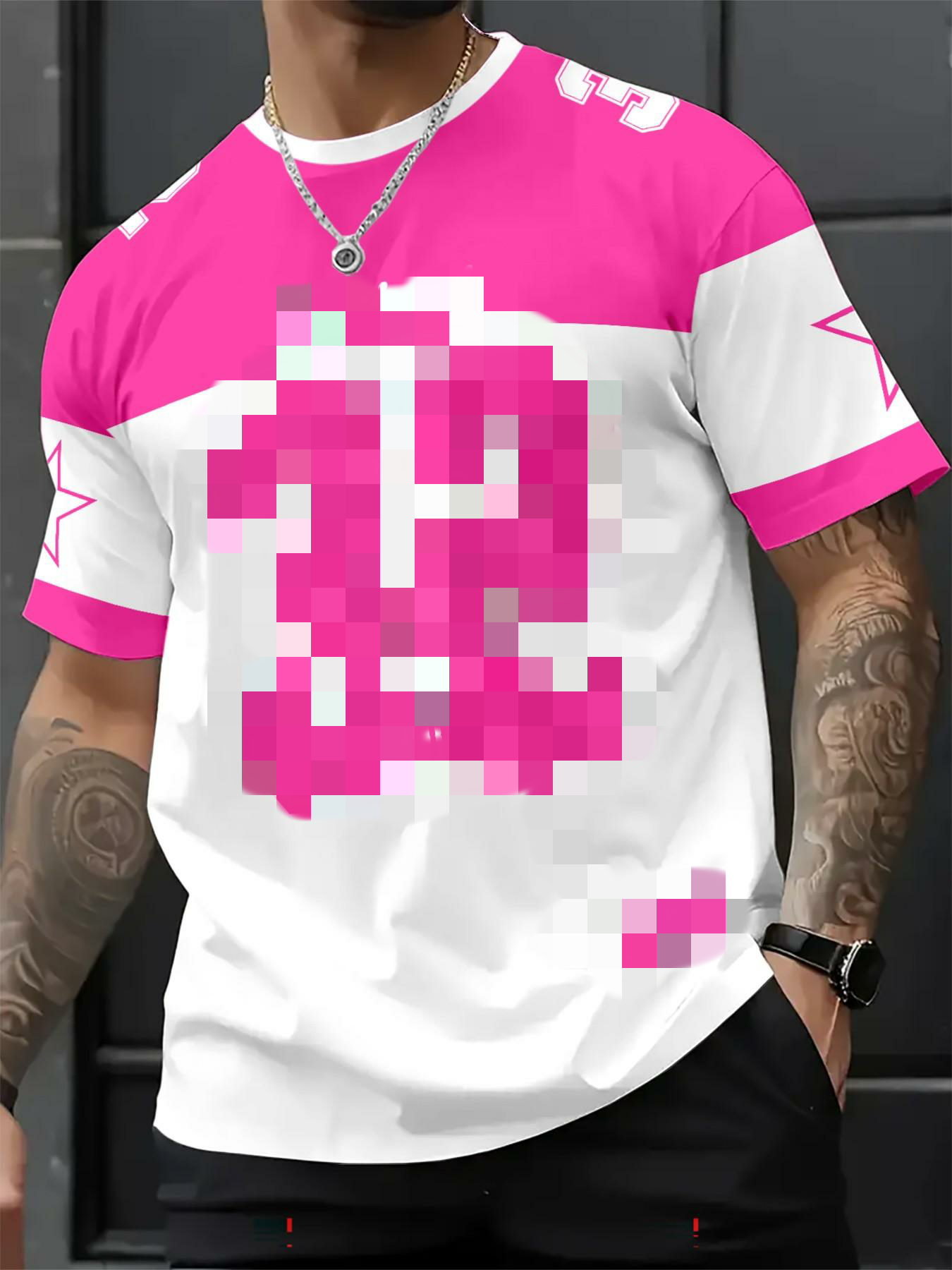 Men's Casual Round Neck Short Sleeve T-Shirt, 3D Star Number Print Football Jersey, Fitted All Seasons Sports Shirt