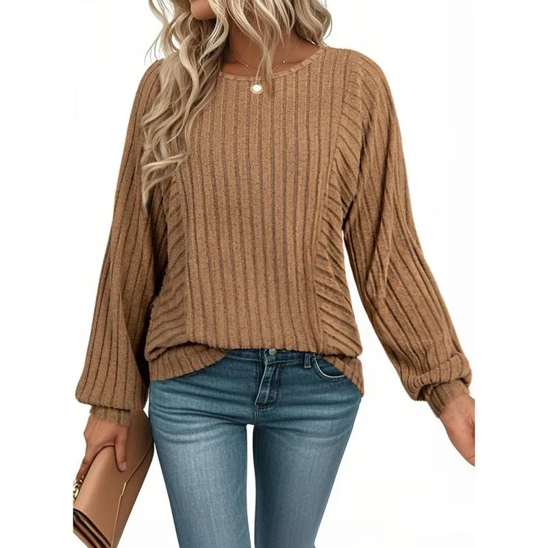 Womens Soft Long Sleeve Crewneck Shirts Fall Casual Loose Fit Knit Tops Blouses