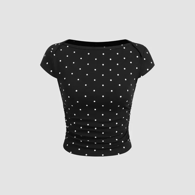 Cotton-Blend Polka Dot Boat Neck Tee & Mini Skort Set
