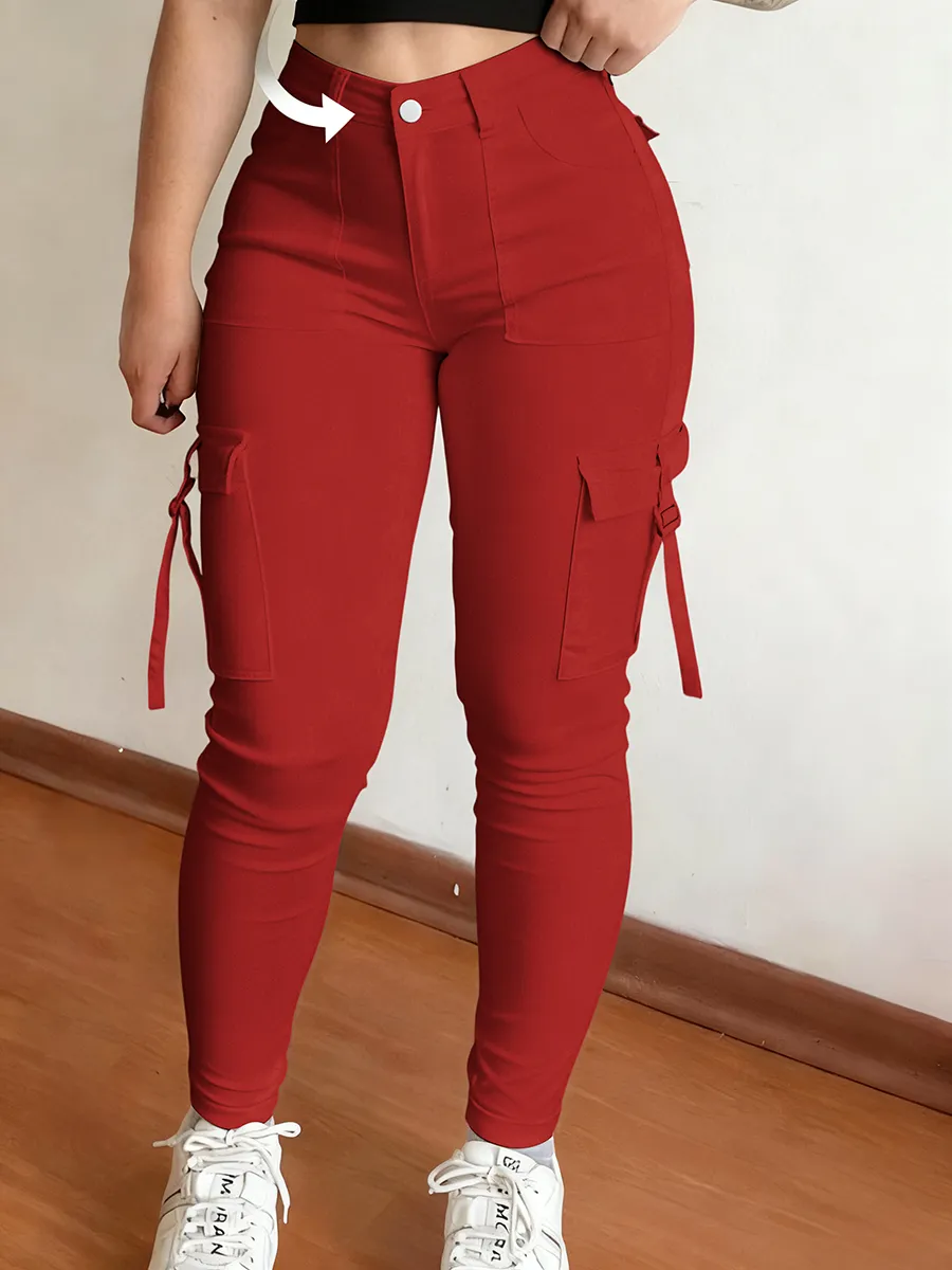 Women's Plain Multi-pocket Denim Cargo Pants