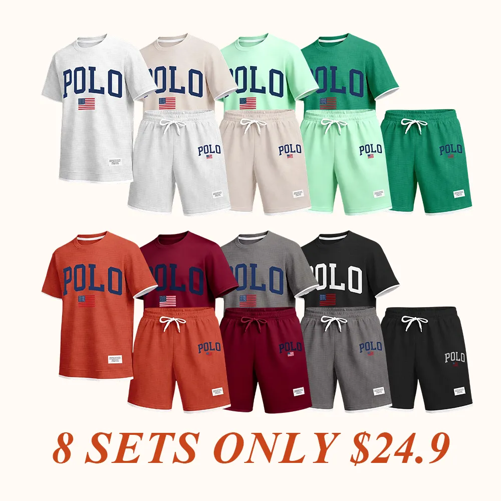 Men's Polo Print Drawstring Shorts Set For Spring/Summer. A Casual Summer Outfit