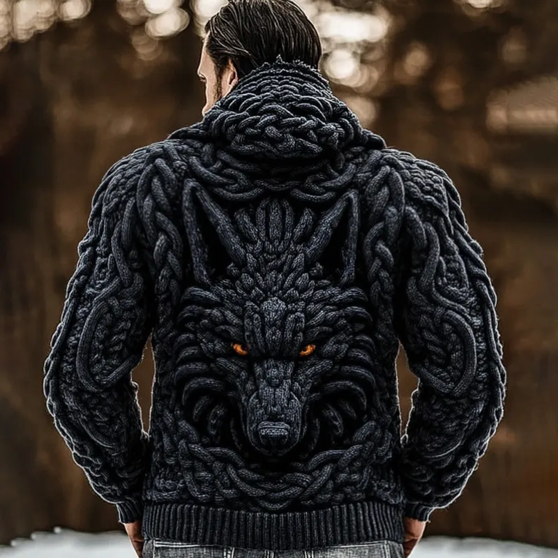 Men's Viking Dragon Style Celtic Thick Zip Hooded Sweater