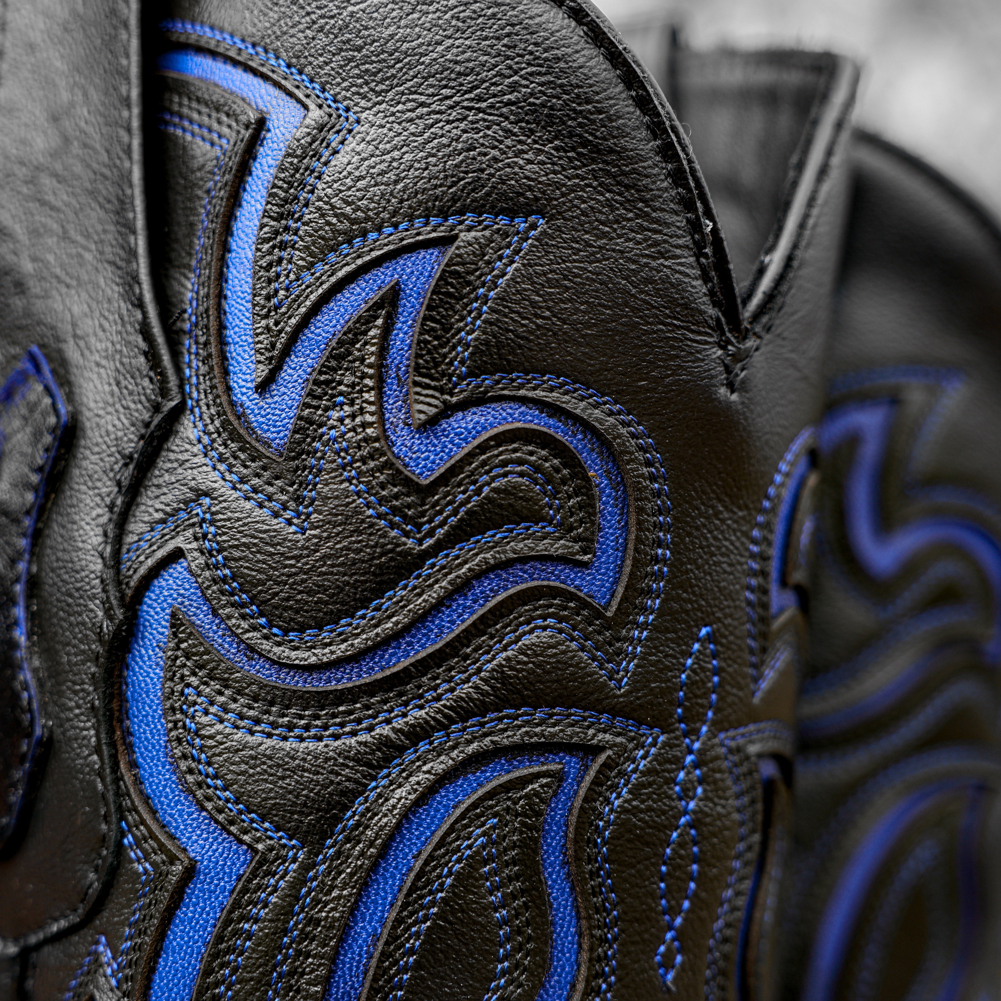 Black/Blue Ostrich Leather Boots - Square Toe