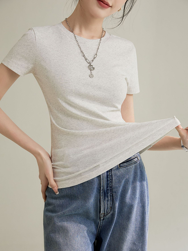 Solid Color Short Sleeves Skinny Round-Neck T-Shirts Tops