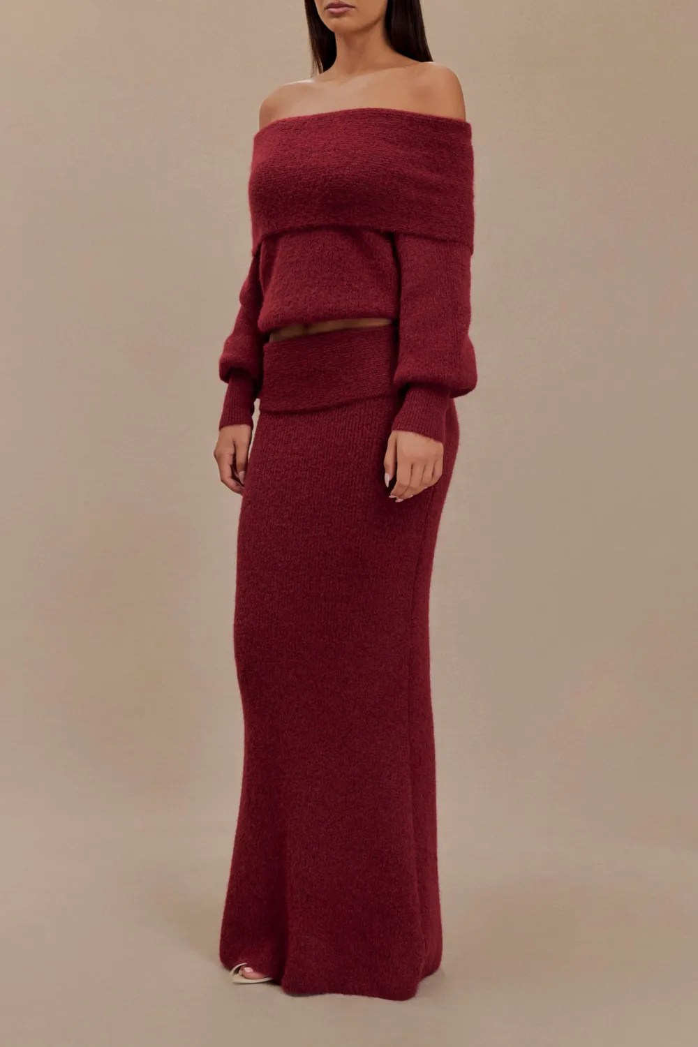 Skinny Knit Maxi Skirt With Overlay