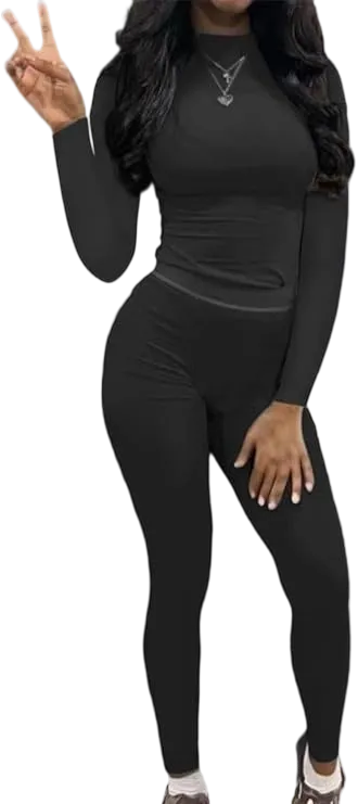 Women's Minimalist Chic Solid Long Sleeve Tee & Elastic Waist Pants Set