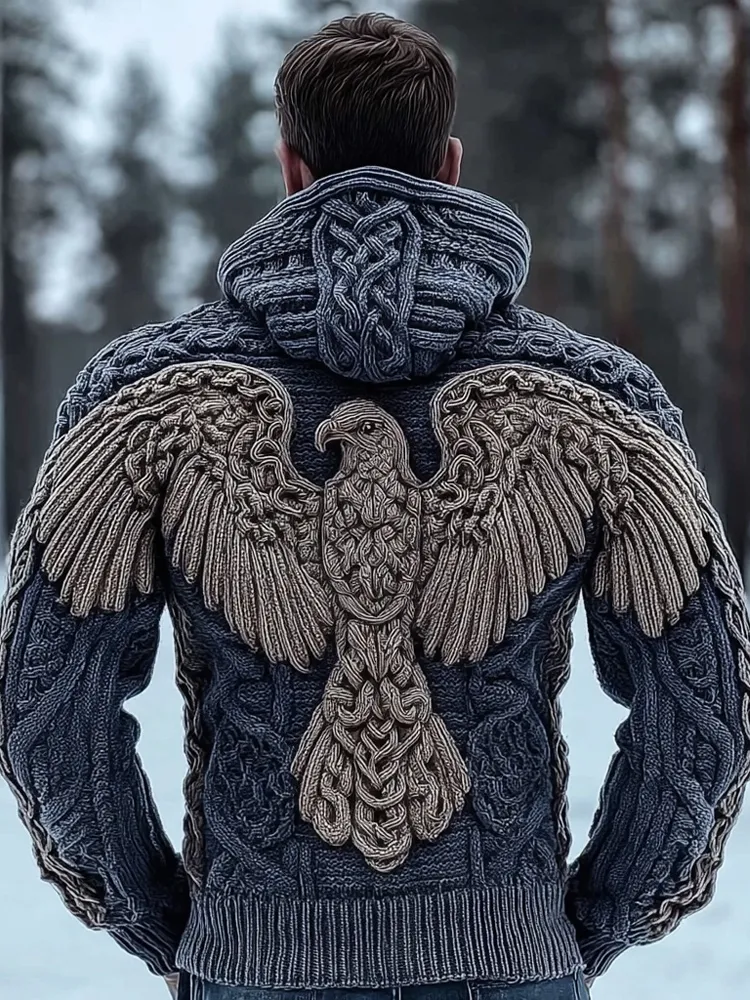 Men's Viking Tribal Eagle Celtic Chunky Hooded Sweater