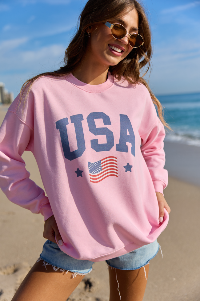 USA Flag Light Pink Graphic Sweatshirt