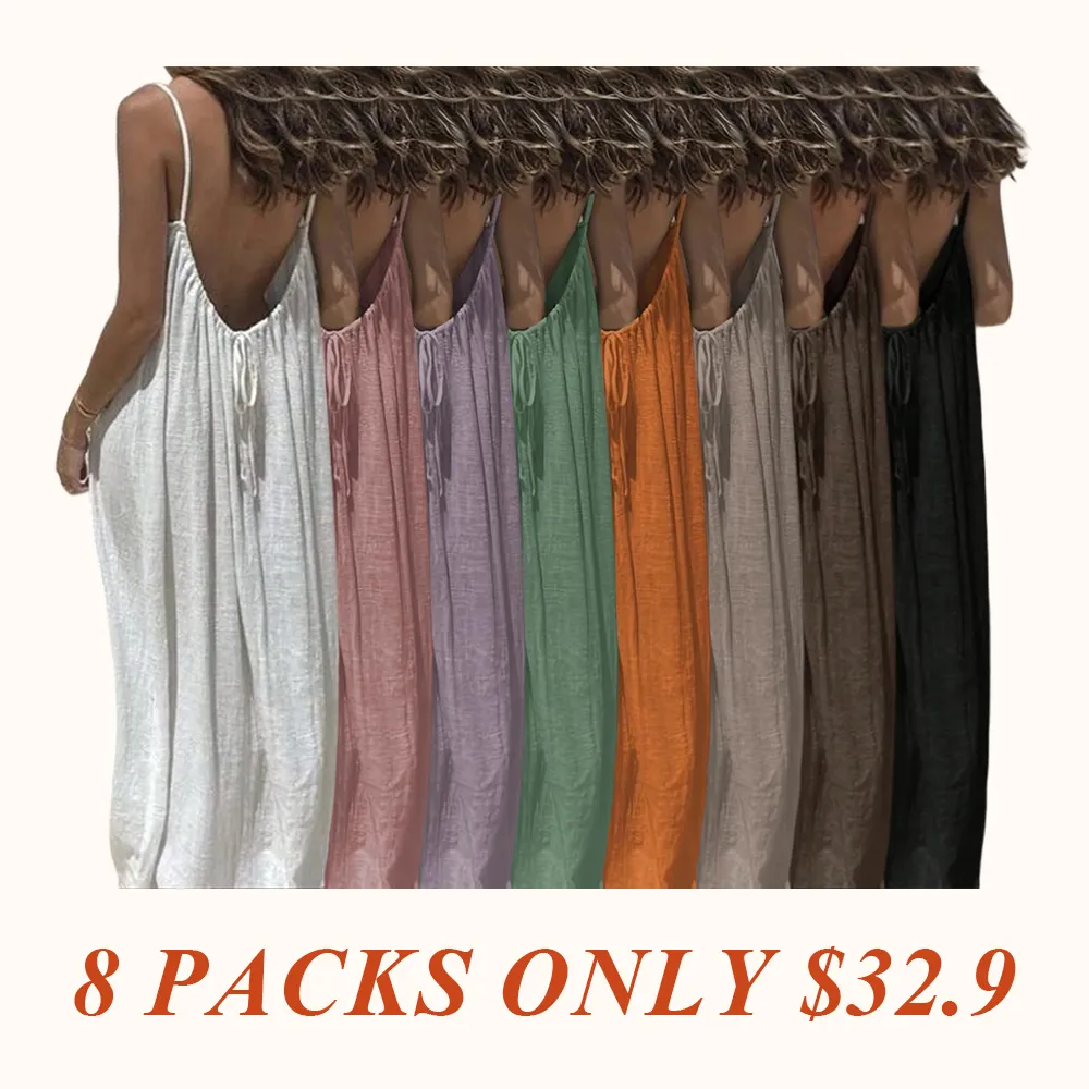 Women's Solid Color Backless Cami Dress, Casual Sleeveless Dress for Summer