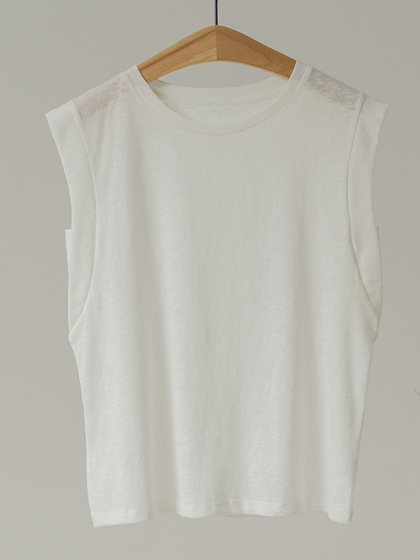 See-Through Solid Color Loose Sleeveless Round-Neck Vest Top