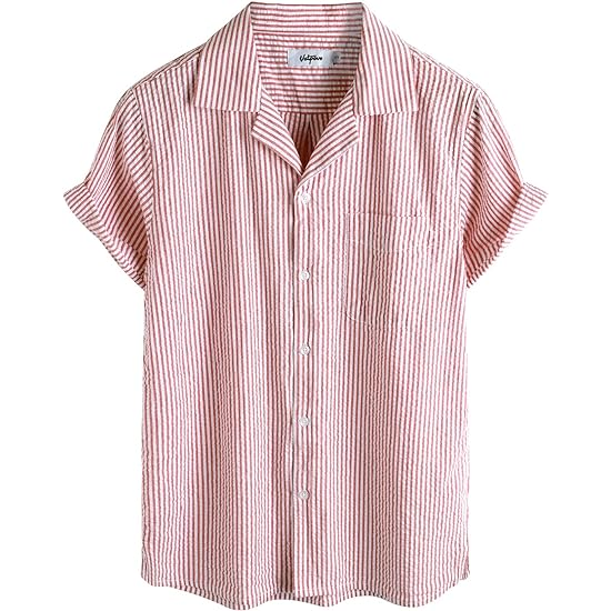 Men‘s Striped Summer Shirt Casual Button Down Short Sleeve Beach Shirts