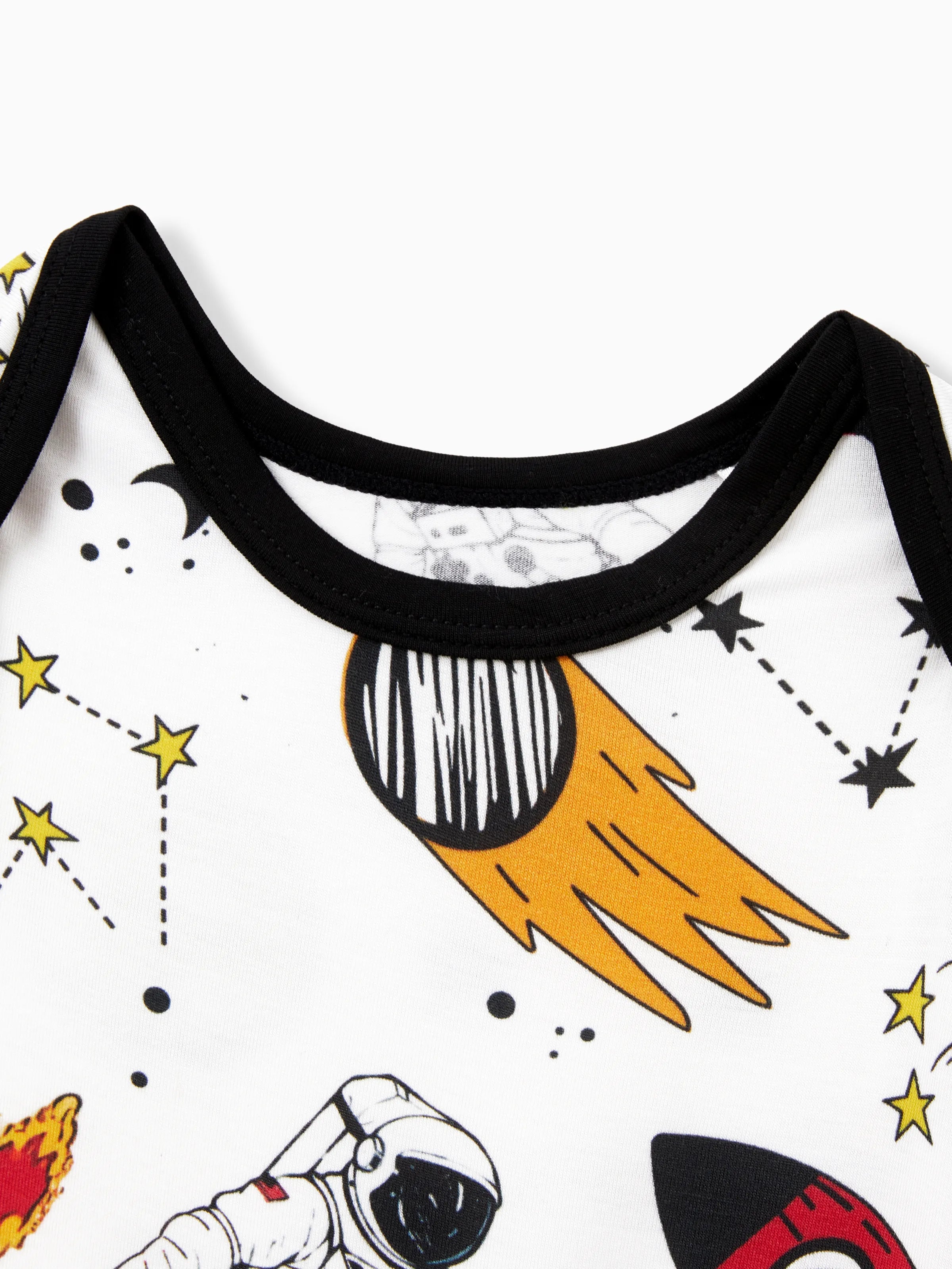 Bamboo Family Pajamas Space Theme Print Short-sleeve Matching Pajama set ( Snug-Fitting for Children ) White