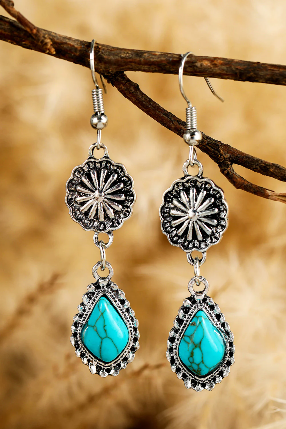 Peacock Blue Western Turquoise Inlay Hook Earrings
