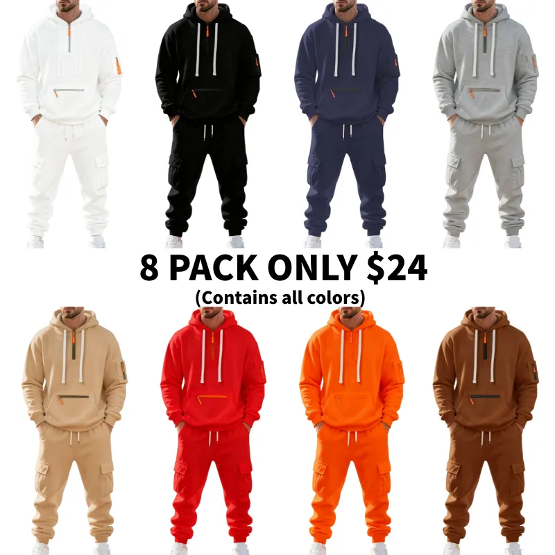 🔥Men's 8-Pack Hoodie & Cargo Pants Tracksuit Set - 8 Colors, Only $24