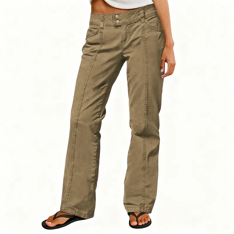 Mid Rise Straight Leg Pants women’s clothes Stretchy Fabric