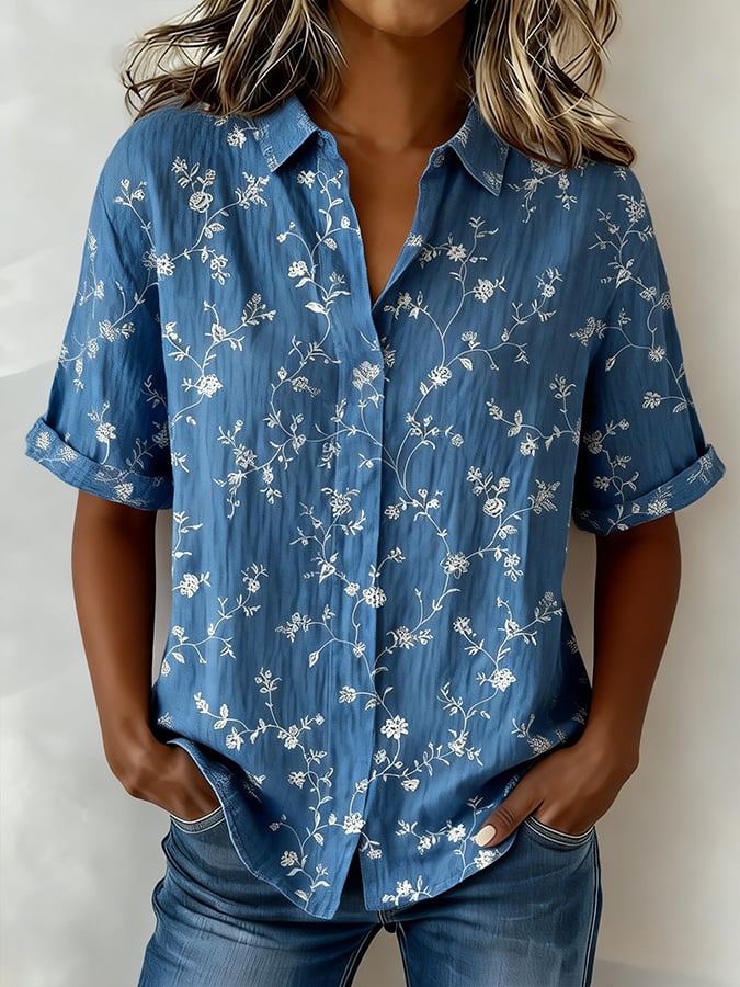 Women'S Casual Color-Blocked Print Top