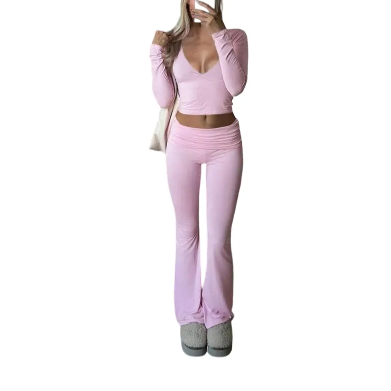 Elegant Casual V-Neck Long Sleeve Two-Piece Set