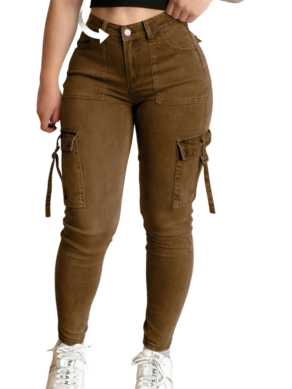 Women's solid color multi-pocket denim cargo pants