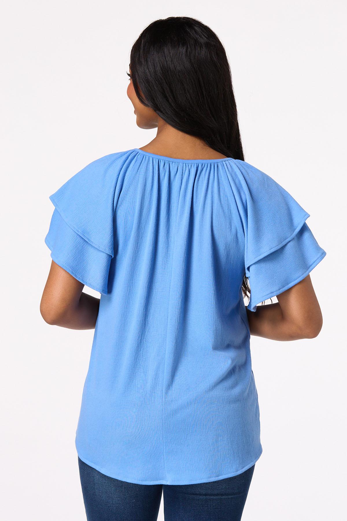 Gauze Double Flutter Sleeve Top