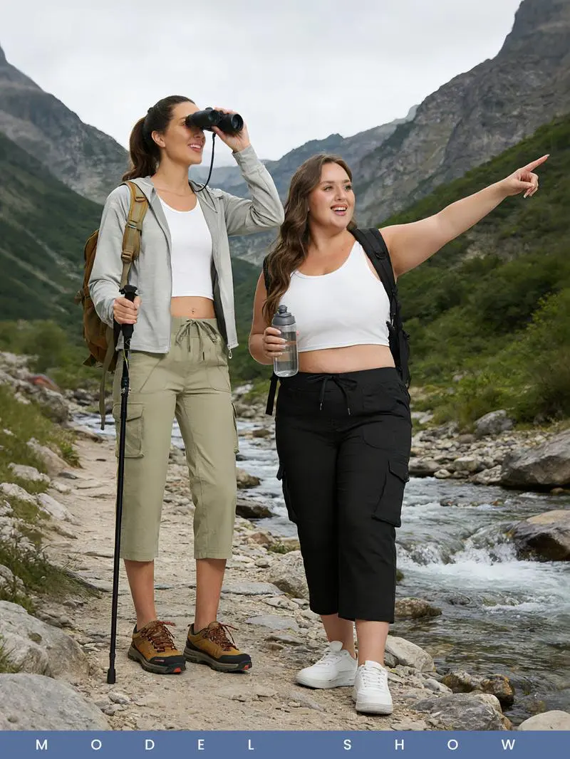 Womens Lightweight Capris Hiking Pants 6 Pockets Quick Dry Cargo Outdoor Trip Loose Shorts